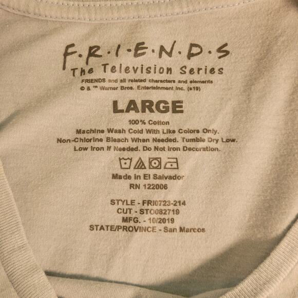 FRIENDS Central Perk Graphic Tee L Baby Blue Cropped Long Sleeve Retro 90s Y2K - Picture 4 of 6